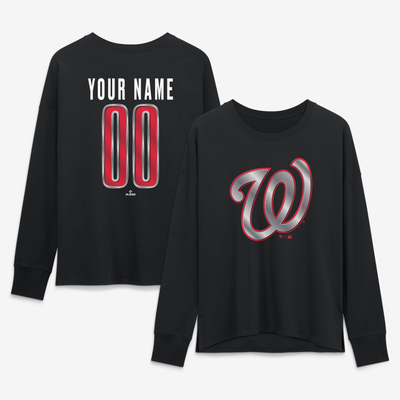 Washington Nationals Women's Forged Mascot Personalized Name & Number Long Sleeve T-Shirt - Black