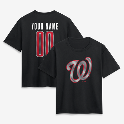 Washington Nationals Women's Forged Mascot Personalized Name & Number T-Shirt - Black