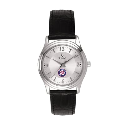 Washington Nationals Bulova Women's Leather Strap Watch - Silver