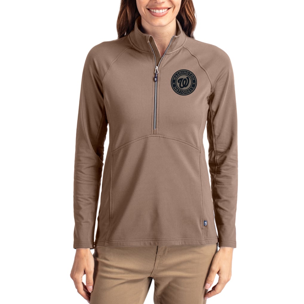 Washington Nationals Cutter & Buck Women's Adapt Eco Knit Stretch Half-Zip Pullover - Brown