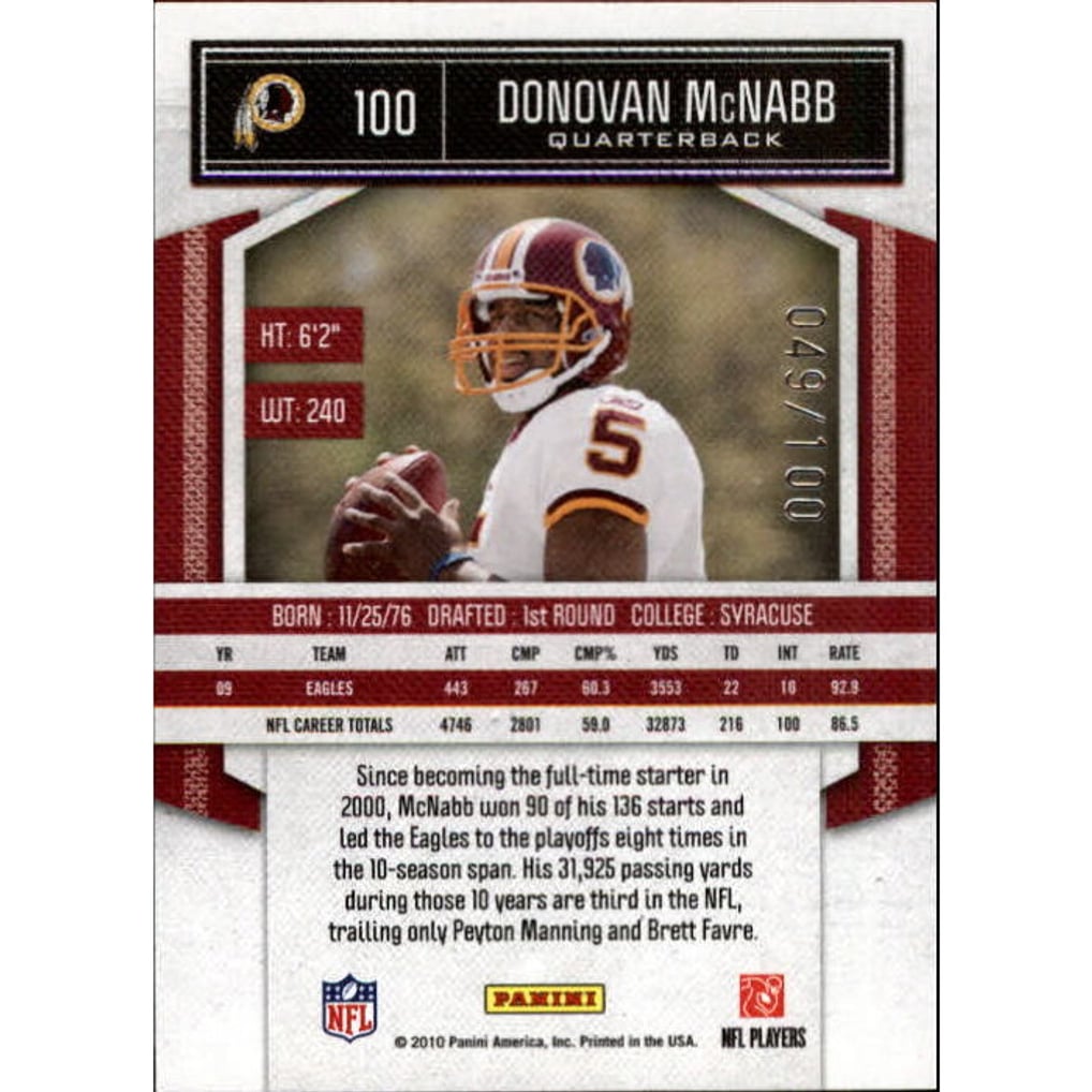 2010 Classics Timeless Tributes Silver #100 Donovan McNabb