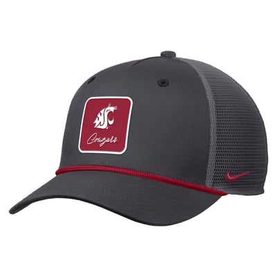  Washington State Cougars Nike Primetime Logo Script Rise Rope Trucker Adjustable Hat - Anthracite