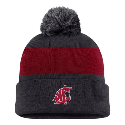Washington State Cougars Nike Primetime Logo Stripe Knit Hat with Pom - Anthracite