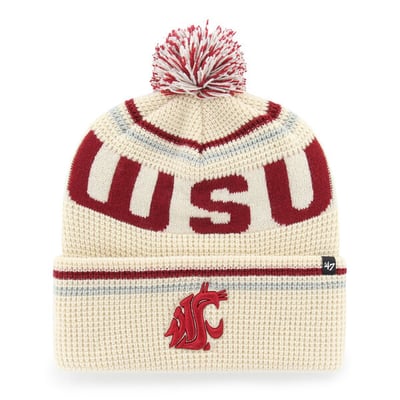  Washington State Cougars '47 Unisex Quattrle Waffle Cuffed Knit Hat with Pom - Cream