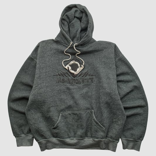 Washington State Cougars Logo 7 90s Hooded Pullover Sweatshirt - Dark Heather Gray - M by Fanatics Real Vintage