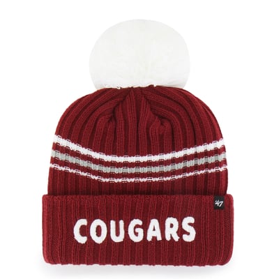  Washington State Cougars '47 Women's Seasonal Fuzzy Script Big Pom Knit Hat - Crimson