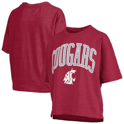 Washington State Cougars Pressbox Women's Oversized Nelson Arch Over Logo Slub T-Shirt - Crimson