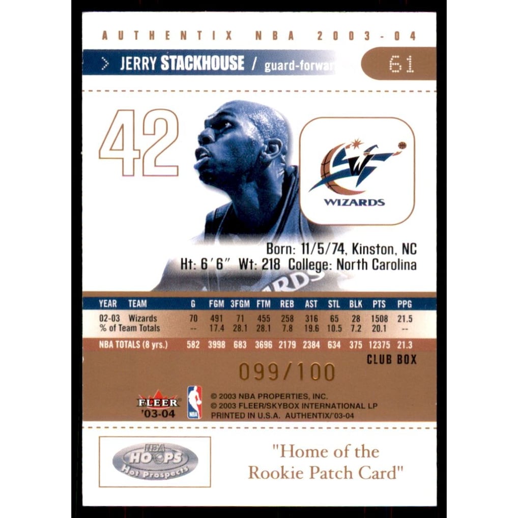 2003-04 Fleer Authentix Club Box #61 Jerry Stackhouse