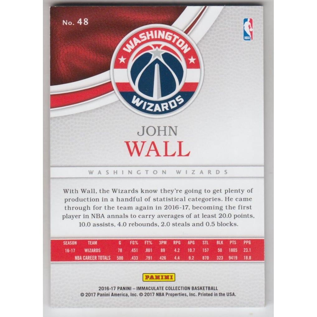 2016-17 Immaculate Collection Red #48 John Wall