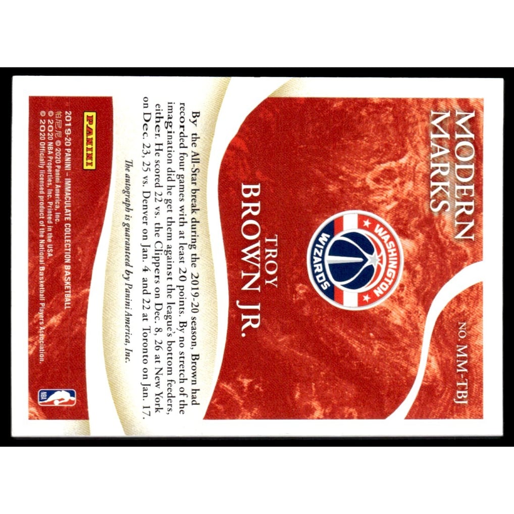 2019-20 Immaculate Collection Modern Marks Autographs #27 Troy Brown Jr.