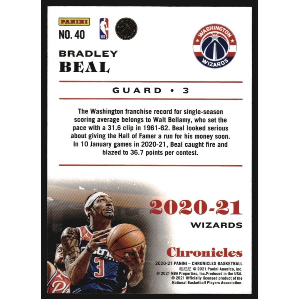 2020-21 Panini Chronicles Purple #40 Bradley Beal