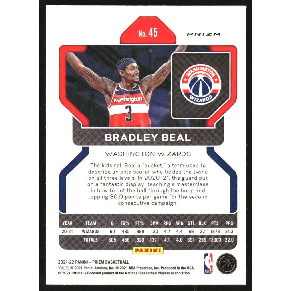 2021-22 Panini Prizm Prizms Purple Wave #45 Bradley Beal