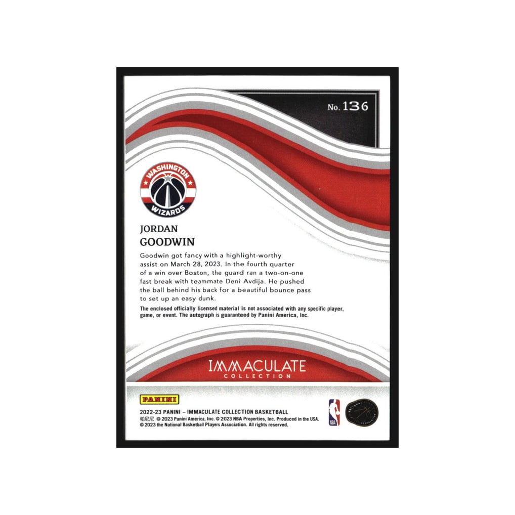2022-23 Immaculate Collection Rookie Patch Autograph Jordan Goodwin RC Auto /8