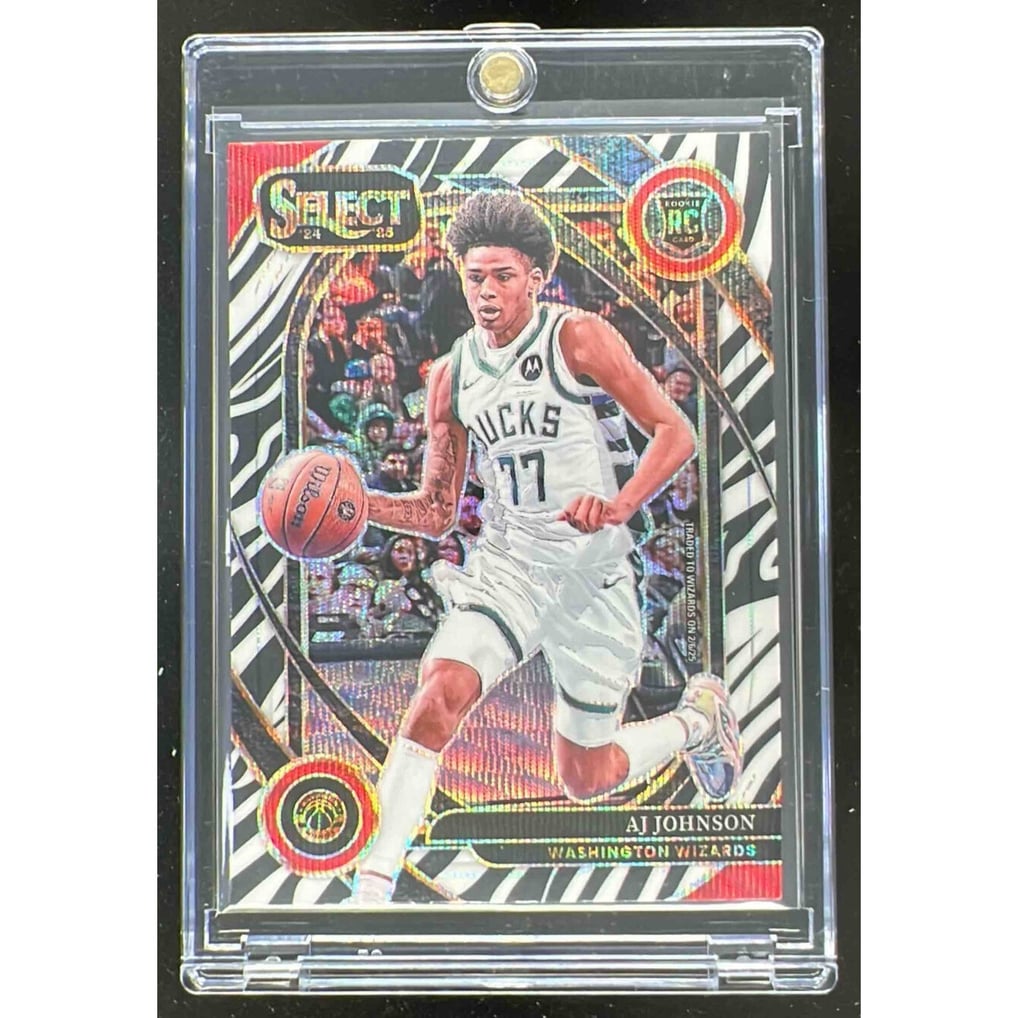2024-25 Panini Select Courtside Zebra Prizm #300 AJ Johnson RC