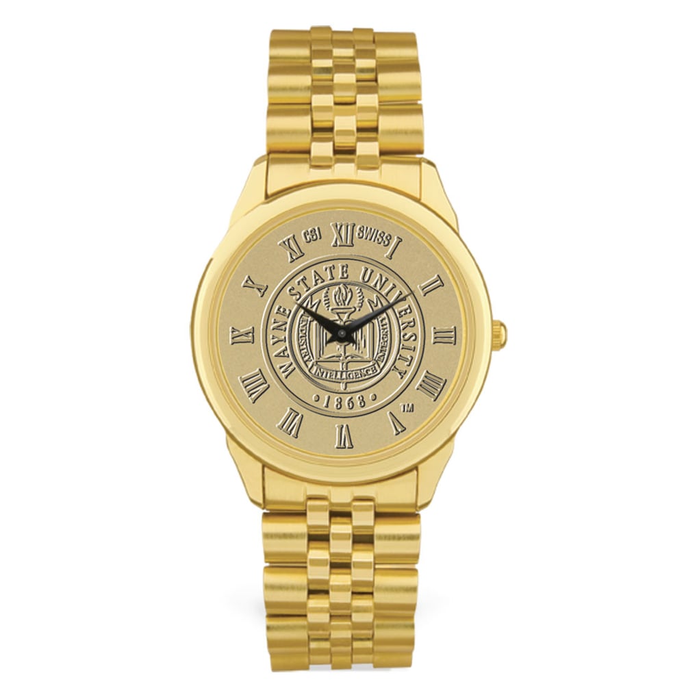 Wayne State Warriors Team Medallion Rolled Link Bracelet Wristwatch - Gold