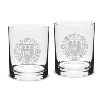Wellesley Blue 14oz. 2-Piece Logo Classic Double Old-Fashioned Glass Set