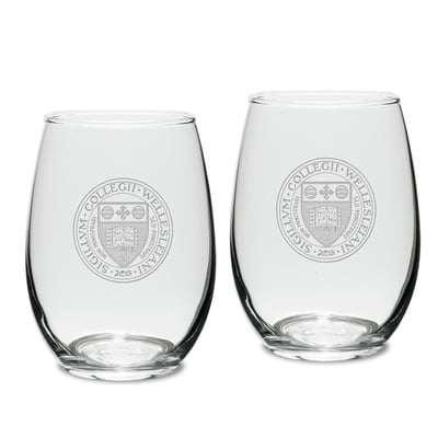 Wellesley Blue 15oz. 2-Piece Logo Stemless Wine Glass Set