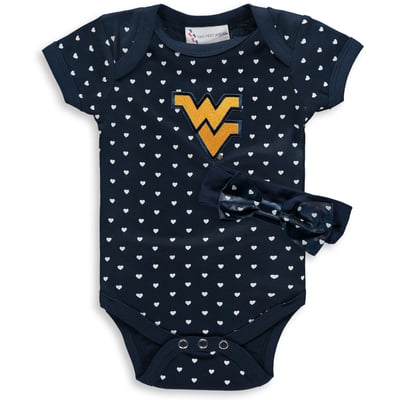 West Virginia Mountaineers Girls Newborn & Infant Hearts Bodysuit and Headband Set - Navy