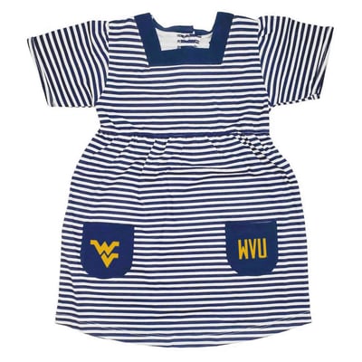 West Virginia Mountaineers Little King Girls Toddler Square Neck Striped Dress - Navy