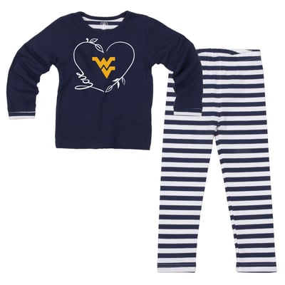  West Virginia Mountaineers Wes & Willy Girls Toddler 2-Piece Long Sleeve Top and Pants Set - Navy