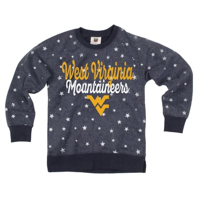 West Virginia Mountaineers Wes & Willy Girls Youth Shimmer Star Reverse Fleece Sweatshirt - Navy