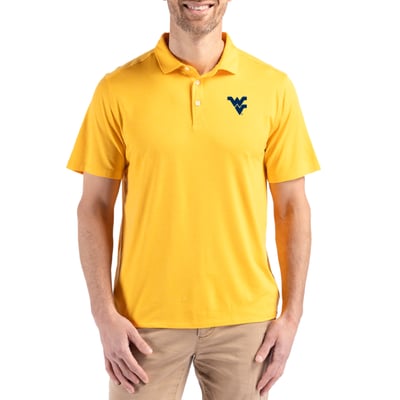  West Virginia Mountaineers Cutter & Buck Coastline Recycled Double Peached Polo - Gold