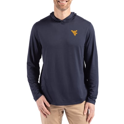  West Virginia Mountaineers Cutter & Buck Coastline Recycled Double Peached Hoodie - Navy