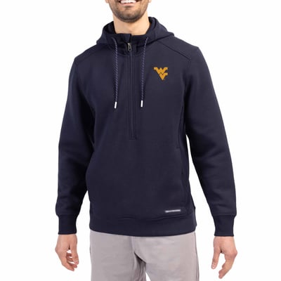  West Virginia Mountaineers Cutter & Buck Roam Recycled Buttery Soft Knit Half-Zip Hoodie - Navy