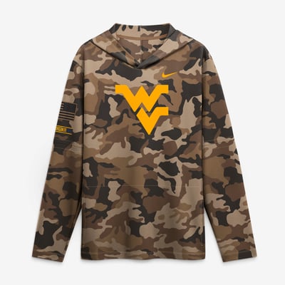 West Virginia Mountaineers Nike 2026 Military Appreciation Sideline Dri-FIT Hooded Long Sleeve T-Shirt - Camo