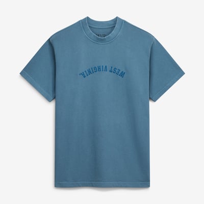 West Virginia Mountaineers Uscape Apparel Upside Down Embroidered Vintage Heavyweight T-Shirt - Light Blue