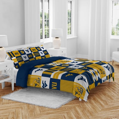 West Virginia Mountaineers Pegasus Patchwork Plaid Three-Piece Full/Queen Bed in a Bag Set