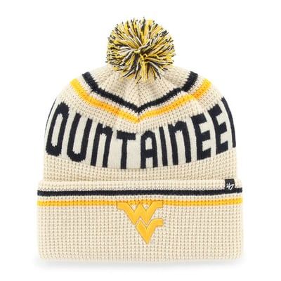  West Virginia Mountaineers '47 Unisex Quattrle Waffle Cuffed Knit Hat with Pom - Cream