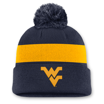 West Virginia Mountaineers Nike Unisex Primetime Stripe Cuffed Knit Hat with Pom - Navy