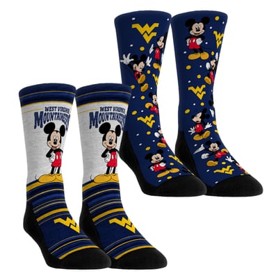  West Virginia Mountaineers Rock Em Unisex Mickey Mouse Two-Pack Crew Socks Set - Blue