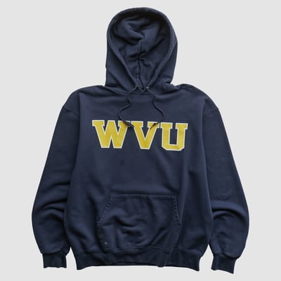 West Virginia Mountaineers Champion 2000s Hooded Pullover Sweatshirt - Navy - L by Fanatics Real Vintage