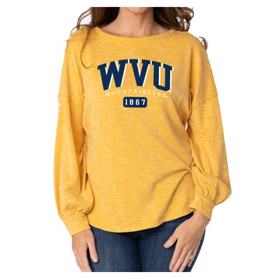 West Virginia Mountaineers Flying Colors Apparel Women's Josie Balloon Sleeve Long Sleeve Tunic T-Shirt - Gold
