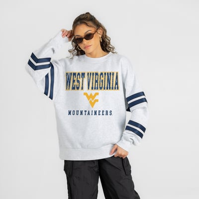 West Virginia Mountaineers Gameday Couture Women's  Stadium Stripes Oversized Fleece Sweatshirt - Ash