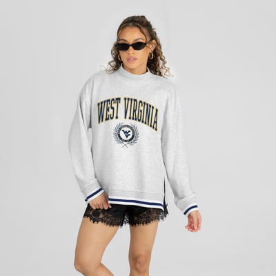 West Virginia Mountaineers Gameday Couture Women's Rally Point Contrast Stripe Mock Neck Sweatshirt - Heather Gray