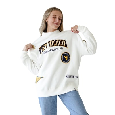 West Virginia Mountaineers Gameday Social Women's Patch Mockneck Sweatshirt - White
