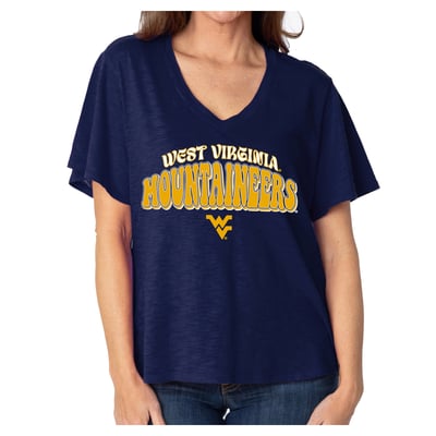  West Virginia Mountaineers Women's Fawn Flutter Sleeve T-Shirt - Navy