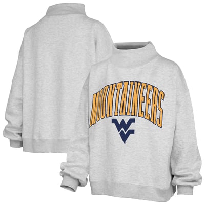 West Virginia Mountaineers Pressbox Women's Nelson Texture Lingo Mock Neck Fleece Sweatshirt - Heather Gray