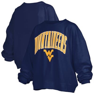 West Virginia Mountaineers Pressbox Women's Oversized Janise Arch Over Logo Fleece Sweatshirt - Navy