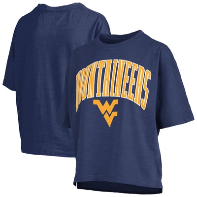West Virginia Mountaineers Pressbox Women's Oversized Nelson Arch Over Logo Slub T-Shirt - Navy