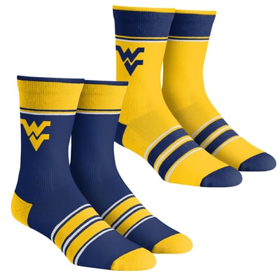  West Virginia Mountaineers Rock Em Youth Multi-Stripe 2-Pack Team Crew Sock Set - 