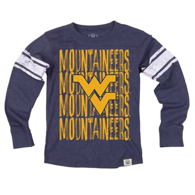  West Virginia Mountaineers Wes & Willy Youth Long Sleeve Football Jersey T-Shirt - Navy