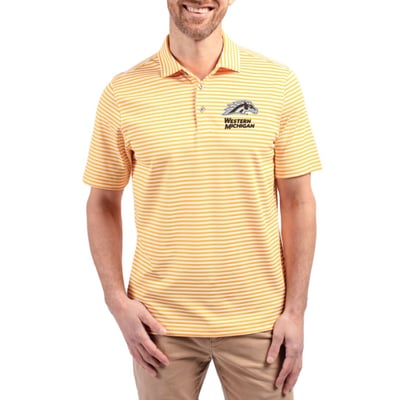  Western Michigan Broncos Cutter & Buck Virtue Recycled Stripe Featherlight Pique Polo - Gold