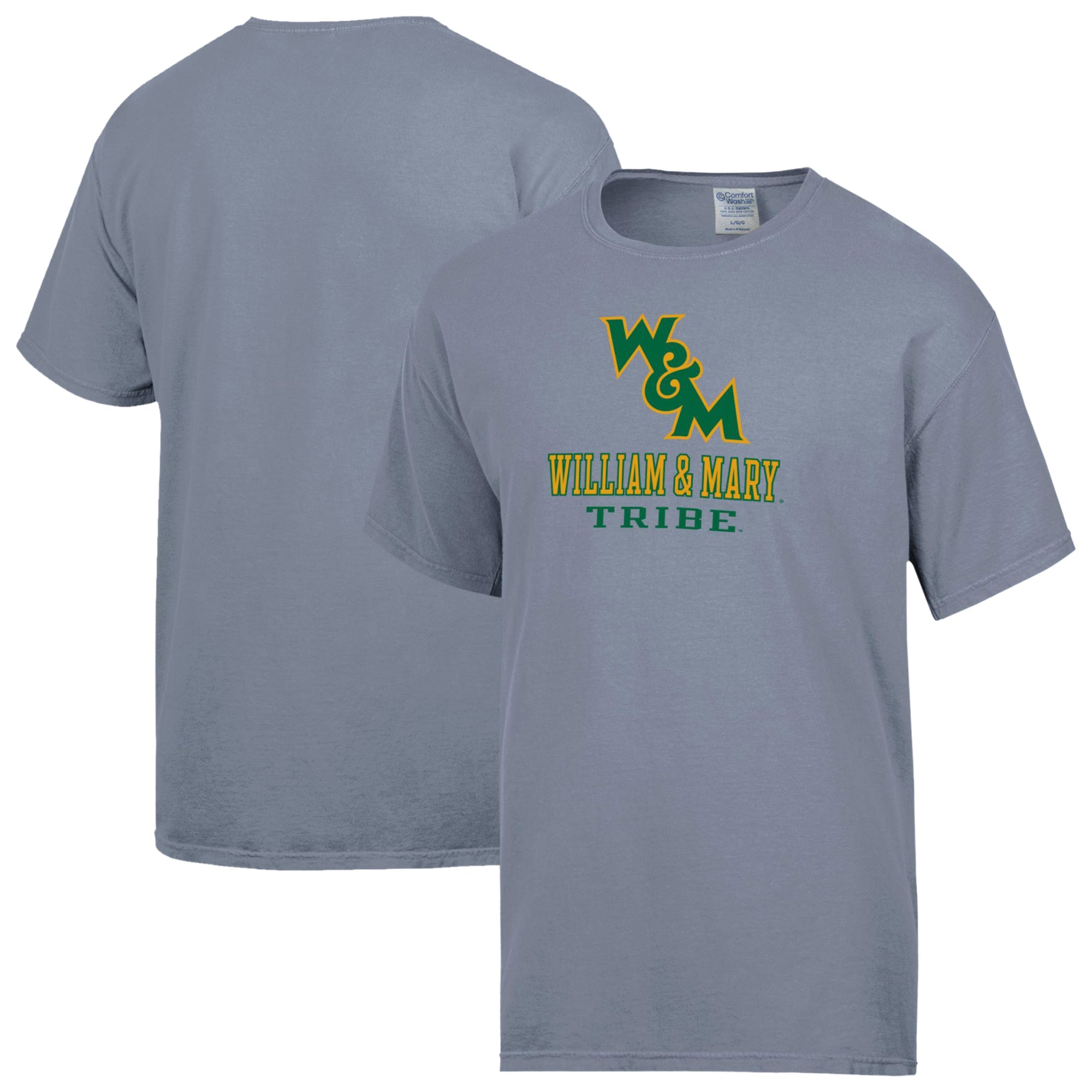William & Mary Tribe ComfortWash Logo Over Stacked T-Shirt - Gray