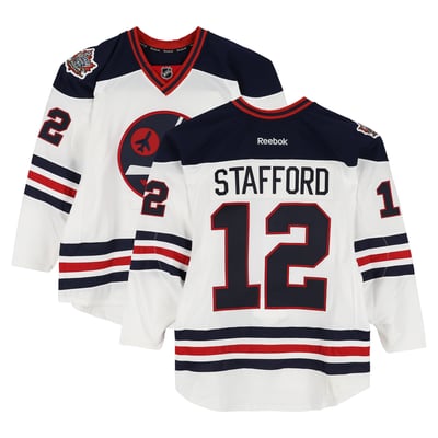 Drew Stafford Winnipeg Jets Fanatics Authentic Practice-Used #12 White Reebok Jersey vs. Edmonton Oilers on October 23, 2016 - NHL Heritage Classic - Worn During Warm-Ups