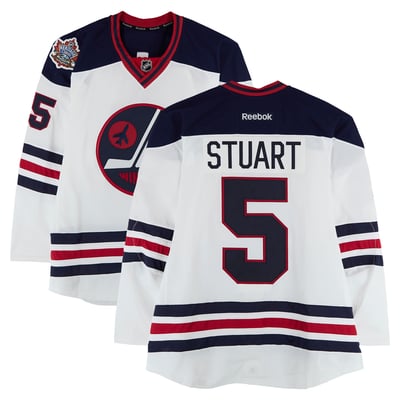 Mark Stuart Winnipeg Jets Fanatics Authentic Player-Issued #5 White Reebok Jersey vs. Edmonton Oilers on October 23, 2016 - NHL Heritage Classic