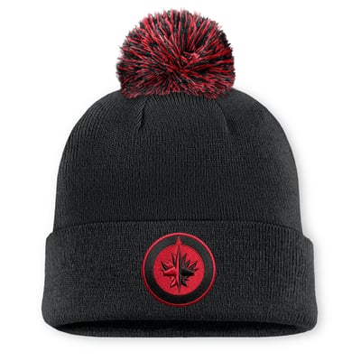 Winnipeg Jets Fanatics Canada Military Appreciation Authentic Pro Cuffed Knit Hat with Pom - Black